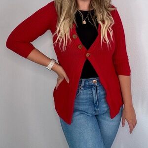 Beautees Vintage 90’s Knit Red Cotton Cardigan XL